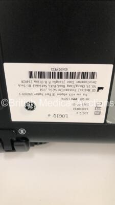 GE Logiq e Portable Flat Screen Ultrasound Scanner Software Version R9.0.2 with 3 x Transducers/Probes (1 x L4-12TRS * Mfd June 2015 *,1 x 3SCRS * Mfd August 2015 * and C1-5RS * Mfd July 2015 *) with Power Supply on GE Advanced Isolation Cart (Powers Up-S - 14