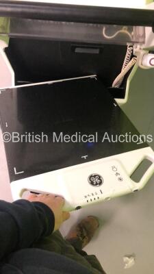 GE Optima XR220AMX Mobile X-Ray Model 5555000-5 with Exposure Hand Trigger and Detector Attachment (Powers Up-User Login Unavailable-Can Be Used with Emergency Login) * SN 1032810WK2 * * Mfd Feb 2014 * - 9