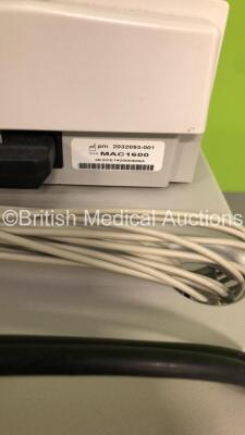 GE MAC 1600 ECG Machine on Stand with 1 x 10-Lead ECG Lead (Powers Up) * SN SDE14200040NA * * Mfd 2014 * - 6