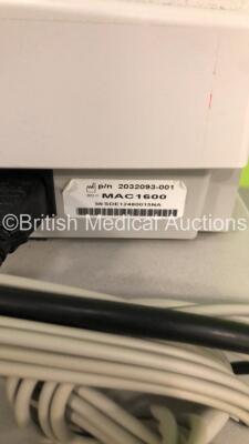 GE MAC 1600 ECG Machine on Stand with 1 x 10-Lead ECG Lead (Powers Up) * SN SDE12480015NA * * Mfd 2012 * - 6