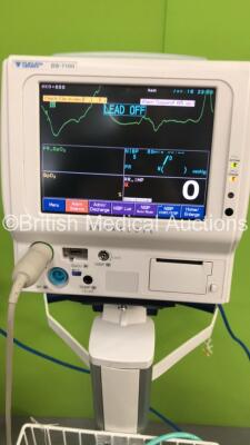 2 x Fukuda Denshi DS-7100 Patient Monitors on Stands with ECG/Resp,SpO2,NIBP,BP,Temp and Printer Options with 2 x BP Hoses,2 x BP Cuffs and 2 x ECG Leads (Both Power Up) * SN 50002662 / 50002676 * - 5