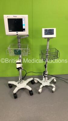 1 x Spacelabs Healthcare Ultraview DM3 Patient Monitor on Stand with SpO2 and BP Options and 1 x Spacelabs Healthcare Ultraview SL Patient Monitor on Stand (Both Power Up)
