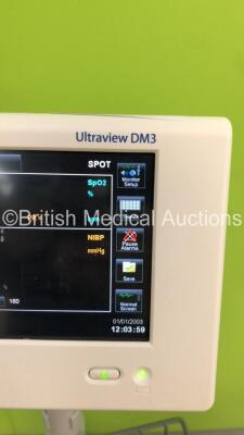 1 x Spacelabs Healthcare Ultraview DM3 Patient Monitor on Stand with SpO2 and BP Options and 1 x Spacelabs Healthcare Ultraview SL Patient Monitor on Stand (Both Power Up) - 4