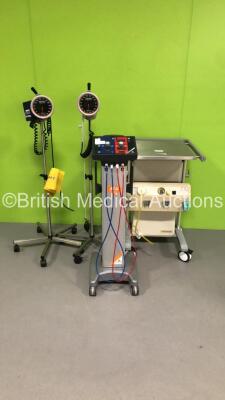 Mixed Lot Including 1 x Anetic Aid AT4 Electronic Tourniquet,1 x Eschmann Suction Trolley and 2 x Welch Allyn BP Meters on Stands * 1 x Missing Wheel *