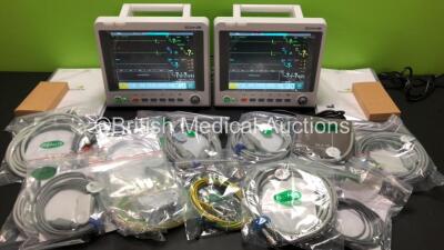 2 x EDAN iM60 Touch Screen Patient Monitors Including ECG, SpO2, NIBP, IBP1, IBP2, T1, T2 and CO2 Module Holder Options with 2 x Batteries, 2 x BP Hoses, 2 x BP Cuff, 2 x IBP Pressure Transducers, 2 x SpO2 Sensors, 2 x CO2 Sampling Lines, 2 x AC Power Cab