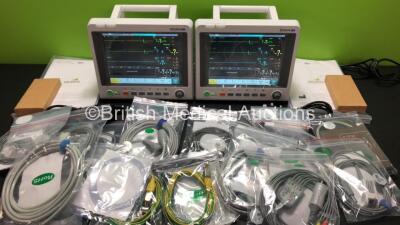 2 x EDAN iM60 Touch Screen Patient Monitors Including ECG, SpO2, NIBP, IBP1, IBP2, T1, T2 and CO2 Module Holder Options with 2 x Batteries, 2 x BP Hoses, 2 x BP Cuff, 2 x IBP Pressure Transducers, 2 x SpO2 Sensors, 2 x CO2 Sampling Lines, 2 x AC Power Cab