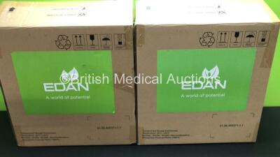 2 x EDAN iM60 Touch Screen Patient Monitors Including ECG, SpO2, NIBP, IBP1, IBP2, T1, T2 and CO2 Module Holder Options with 2 x Batteries, 2 x BP Hoses, 2 x BP Cuff, 2 x IBP Pressure Transducers, 2 x SpO2 Sensors, 2 x CO2 Sampling Lines, 2 x AC Power Cab - 6