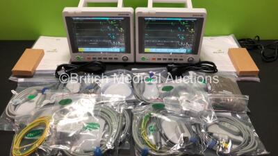 2 x EDAN iM60 Touch Screen Patient Monitors Including ECG, SpO2, NIBP, IBP1, IBP2, T1, T2 and CO2 Module Holder Options with 2 x Batteries, 2 x BP Hoses, 2 x BP Cuff, 2 x IBP Pressure Transducers, 2 x SpO2 Sensors, 2 x CO2 Sampling Lines, 2 x AC Power Cab