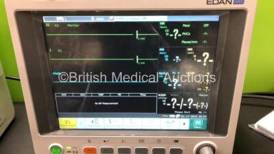 2 x EDAN iM60 Touch Screen Patient Monitors Including ECG, SpO2, NIBP, IBP1, IBP2, T1, T2 and CO2 Module Holder Options with 2 x Batteries, 2 x BP Hoses, 2 x BP Cuff, 2 x IBP Pressure Transducers, 2 x SpO2 Sensors, 2 x CO2 Sampling Lines, 2 x AC Power Cab - 2