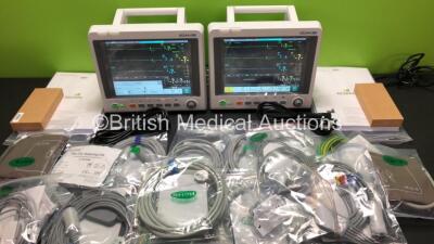 2 x EDAN iM60 Touch Screen Patient Monitors Including ECG, SpO2, NIBP, IBP1, IBP2, T1, T2 and CO2 Module Holder Options with 2 x Batteries, 2 x BP Hoses, 2 x BP Cuff, 2 x IBP Pressure Transducers, 2 x SpO2 Sensors, 2 x CO2 Sampling Lines, 2 x AC Power Cab