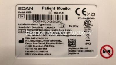 2 x EDAN iM60 Touch Screen Patient Monitors Including ECG, SpO2, NIBP, IBP1, IBP2, T1, T2 and CO2 Module Holder Options with 2 x Batteries, 2 x BP Hoses, 2 x BP Cuff, 2 x IBP Pressure Transducers, 2 x SpO2 Sensors, 2 x CO2 Sampling Lines, 2 x AC Power Cab - 4