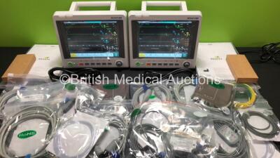 2 x EDAN iM60 Touch Screen Patient Monitors Including ECG, SpO2, NIBP, IBP1, IBP2, T1, T2 and CO2 Module Holder Options with 2 x Batteries, 2 x BP Hoses, 2 x BP Cuff, 2 x IBP Pressure Transducers, 2 x SpO2 Sensors, 2 x CO2 Sampling Lines, 2 x AC Power Cab