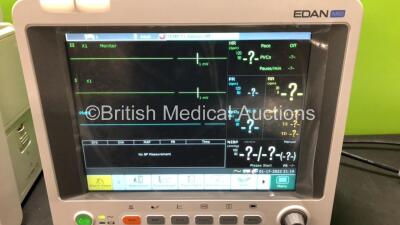 2 x EDAN iM60 Touch Screen Patient Monitors Including ECG, SpO2, NIBP, IBP1, IBP2, T1, T2 and CO2 Module Holder Options with 2 x Batteries, 2 x BP Hoses, 2 x BP Cuff, 2 x IBP Pressure Transducers, 2 x SpO2 Sensors, 2 x CO2 Sampling Lines, 2 x AC Power Cab - 2