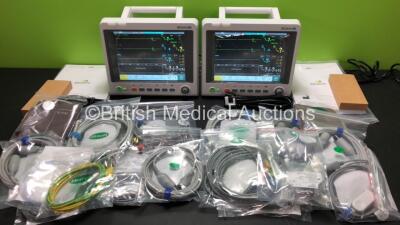 2 x EDAN iM60 Touch Screen Patient Monitors Including ECG, SpO2, NIBP, IBP1, IBP2, T1, T2 and CO2 Module Holder Options with 2 x Batteries, 2 x BP Hoses, 2 x BP Cuff, 2 x IBP Pressure Transducers, 2 x SpO2 Sensors, 2 x CO2 Sampling Lines, 2 x AC Power Cab