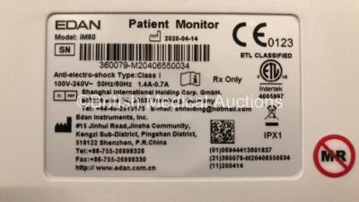 2 x EDAN iM60 Touch Screen Patient Monitors Including ECG, SpO2, NIBP, IBP1, IBP2, T1, T2 and CO2 Module Holder Options with 2 x Batteries, 2 x BP Hoses, 2 x BP Cuff, 2 x IBP Pressure Transducers, 2 x SpO2 Sensors, 2 x CO2 Sampling Lines, 2 x AC Power Cab - 4