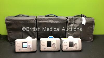 3 x ResMed Airsense 10 Autoset For Her CPAP Units with 1 x AC Power Supply and 3 x ResMed Carry Bags (All Power Up with 1 x Blank Screen)