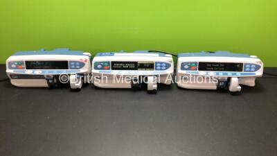 3 x CareFusion Alaris GH Syringe Pumps Including 1 x GH Plus (All Power Up with 2 x Alarms and 1 x Service Required)