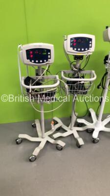 4 x Welch Allyn 53NT0 Patient Monitors on Stands with 4 x BP Hoses,4 x BP Cuffs and 3 x SpO2 Finger Sensors (All Power Up) * SN JA057788 / JA054205 / JA105510 / JA125160 * - 3