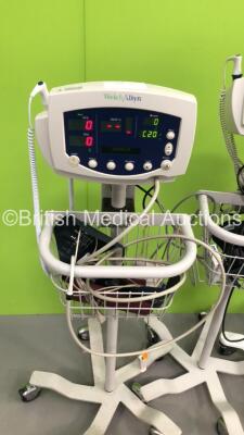 4 x Welch Allyn 53NT0 Patient Monitors on Stands with 4 x BP Hoses,4 x BP Cuffs and 3 x SpO2 Finger Sensors (All Power Up) * SN JA057788 / JA054205 / JA105510 / JA125160 * - 4