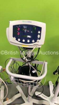 4 x Welch Allyn 53NT0 Patient Monitors on Stands with 4 x BP Hoses,4 x BP Cuffs and 3 x SpO2 Finger Sensors (All Power Up) * SN JA057788 / JA054205 / JA105510 / JA125160 * - 5