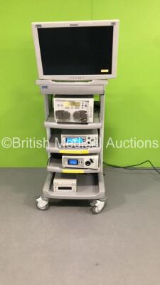 Karl Storz Stack Trolley Including Storz HD WideView Monitor,Stryker Flocontrol Arthroscopy Pump,Stryker Crossfire Integrated Arthroscopy System,Stryker X8000 Light Source and Sony DVD Recorder (Powers Up)