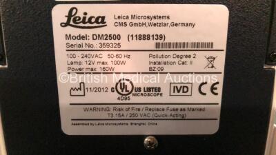 Leica DM2500 Bench Binocular Microscope (Powers Up) with 2 x HC PLAN s 10x 22 Eyepieces, 5 x Optics Including 1 x HCX PL FLUOTAR 100x 1.30 OIL, 1 x 40x 0.75, 1 x 10x 0.30, 1 x 5x 0.15, 20x 0.50, 1 x 1.25x 0.04 and 1 x Leica DFC420 Digital Camera - 7