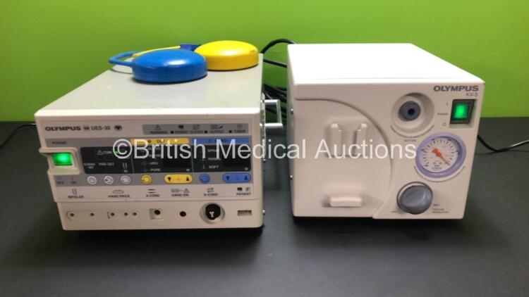 1 x Olympus UES-30 Electrosurgical Unit (Powers Up) with Footswitch and 1 x Olympus KV-5 Suction Unit (Powers Up)