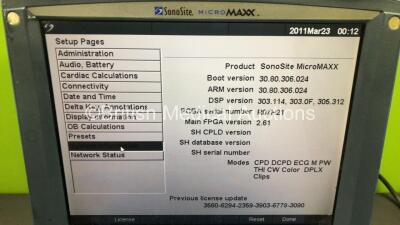 Sonosite MicroMaxx Portable Ultrasound *Mfd - 05/2007* Boot Version - 30.80.306.024 ARM Version 30.80.306.024 with Power Supply (Powers Up) - 3