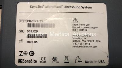 Sonosite MicroMaxx Portable Ultrasound *Mfd - 05/2007* Boot Version - 30.80.306.024 ARM Version 30.80.306.024 with Power Supply (Powers Up) - 4