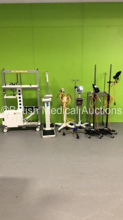 1 x STarkstrom Station, 2 x Seca Weighing Scales, 1 x Regulator on Stand, 1 x Drip Stand, 1 x Blood Pressure Meter, 2 x Patient Examination Lamps (Both Power Up) and 1 x Stainless Steel Trolley