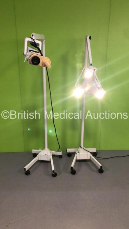 1 x Burton Medical Halogen CoolSpot Patient Examination Light on Stand (Powers Up-110 Power Supply) and 1 x Luxo Patient Examination Lamp (Powers Up)