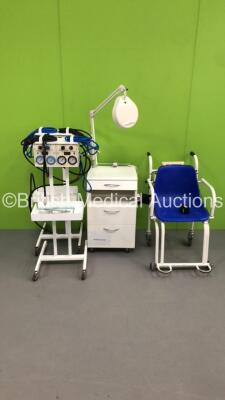 Mixed Lot Including 2 x Anetic Aid APT MK 3 Tourniquets with Hoses,1 x Marsden Seated Weighing Scales and 1 x Mobile Cabinet with Luxo Patient Examination Light (Powers Up) * Asset No 33035 / 13684 / 12330 *