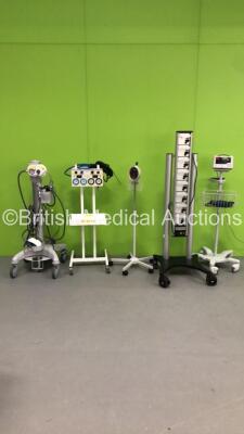 Mixed Lot Including 1 x Omrix Oxygen Mixer, 1 x Anetic Aid Tourniquet on Stand with Hoses, 1 x Blood Pressure Meter on Stand, 1 x CasMed 740 Patient Monitor on Stand and Alaris Charging Station