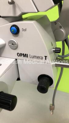 Zeiss OPMI Lumera T Dual Operated Surgical Microscope with 2 x Carl Zeiss f170 Binoculars, 4 x 10x Eyepieces, Zeiss f175 APO Lens, Zeiss MediLive Trio Eye Camera Control Unit, Carl Zeiss 3CCD PAL Camera Head and Footswitch (Powers Up - Small Marks on Unit - 12