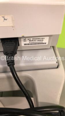 GE MAC 1600 ECG Machine on Stand with 1 x 10-Lead ECG Lead (Powers Up) * SN SDE08400092NA * * Mfd 2008 * - 6