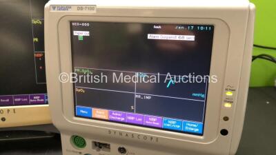 Job Lot Including 2 x Fukuda Denshi DS-7100 Dynascope Patient Monitors with ECG/RESP, BP, SPO2, NIBP, TEMP and Printer Options (Both Power Up), 1 x Fukuda Denshi DS-7100 Dynascope Patient Monitors with ECG/RESP, BP, SPO2, NIBP, TEMP, CO2 Microstream and P - 7