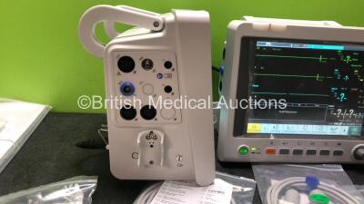 2 x EDAN iM60 Touch Screen Patient Monitors Including ECG, SpO2, NIBP, IBP1, IBP2, T1, T2 and CO2 Module Holder Options with 2 x Batteries, 2 x BP Hoses, 2 x BP Cuff, 2 x IBP Pressure Transducers, 2 x SpO2 Sensors, 2 x CO2 Sampling Lines, 2 x AC Power Ca - 3