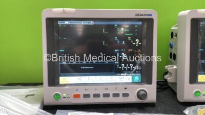 2 x EDAN iM60 Touch Screen Patient Monitors Including ECG, SpO2, NIBP, IBP1, IBP2, T1, T2 and CO2 Module Holder Options with 2 x Batteries, 2 x BP Hoses, 2 x BP Cuff, 2 x IBP Pressure Transducers, 2 x SpO2 Sensors, 2 x CO2 Sampling Lines, 2 x AC Power Ca - 2