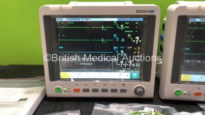 2 x EDAN iM60 Touch Screen Patient Monitors Including ECG, SpO2, NIBP, IBP1, IBP2, T1, T2 and CO2 Module Holder Options with 2 x Batteries, 2 x BP Hoses, 2 x BP Cuff, 2 x IBP Pressure Transducers, 2 x SpO2 Sensors, 2 x CO2 Sampling Lines, 2 x AC Power Ca - 2