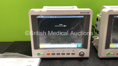 2 x EDAN iM60 Touch Screen Patient Monitors Including ECG, SpO2, NIBP, IBP1, IBP2, T1, T2 and CO2 Module Holder Options with 2 x Batteries, 2 x BP Hoses, 2 x BP Cuff, 2 x IBP Pressure Transducers, 2 x SpO2 Sensors, 2 x CO2 Sampling Lines, 2 x AC Power Ca - 2