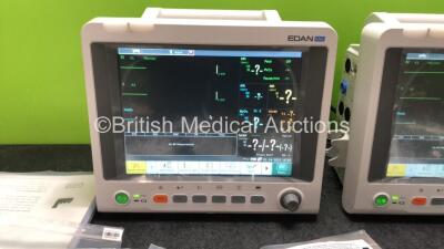 2 x EDAN iM60 Touch Screen Patient Monitors Including ECG, SpO2, NIBP, IBP1, IBP2, T1, T2 and CO2 Module Holder Options with 2 x Batteries, 2 x BP Hoses, 2 x BP Cuff, 2 x IBP Pressure Transducers, 2 x SpO2 Sensors, 2 x CO2 Sampling Lines, 2 x AC Power Ca - 2