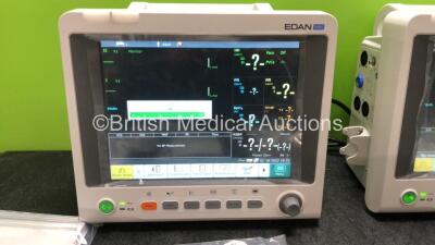 2 x EDAN iM60 Touch Screen Patient Monitors Including ECG, SpO2, NIBP, IBP1, IBP2, T1, T2 and CO2 Module Holder Options with 2 x Batteries, 2 x BP Hoses, 2 x BP Cuff, 2 x IBP Pressure Transducers, 2 x SpO2 Sensors, 2 x CO2 Sampling Lines, 2 x AC Power Cab - 2
