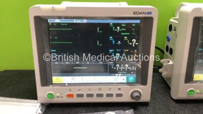 2 x EDAN iM60 Touch Screen Patient Monitors Including ECG, SpO2, NIBP, IBP1, IBP2, T1, T2 and CO2 Module Holder Options with 2 x Batteries, 2 x BP Hoses, 2 x BP Cuff, 2 x IBP Pressure Transducers, 2 x SpO2 Sensors, 2 x CO2 Sampling Lines, 2 x AC Power Cab - 3