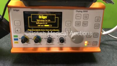 Drager Oxylog 3000 Transport Ventilator Software Version 01.24 with 1 x AC Power Supply and 1 x Hose (Powers Up) *Mfd 2009* - 2