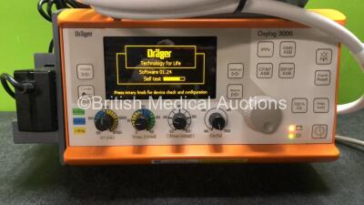 Drager Oxylog 3000 Transport Ventilator Software Version 01.24 with 1 x AC Power Supply and 1 x Hose (Powers Up) *Mfd 2008* - 2