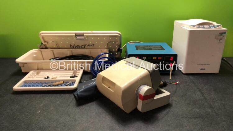 Mixed Lot Including 1 x Dinamap Critikon Dinamap 1846 SX Vital Signs Monitor with BP Cuff and Hose (Powers Up) 1 x Med Next Hose Drill with 3 x Attachments and 1 x Footswitch, 1 x Explor X 65 Dental X Ray Head (Damaged-See Photo) 1 x Cavex Alginate Mixer