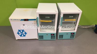 2 x LEC Medical Fridges and 1 x Labcold SpareFree Freezer * In Cage * (All Power Up)