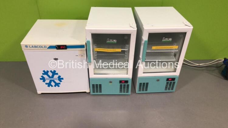 2 x LEC Medical Fridges and 1 x Labcold SpareFree Freezer * In Cage * (All Power Up)