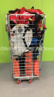 Cage of Mixed Ambulance Equipment Including Ferno Frac-Immobilisers,Casualty Shields,Ambulance Bags and Skid Mats (Cage Not Included)