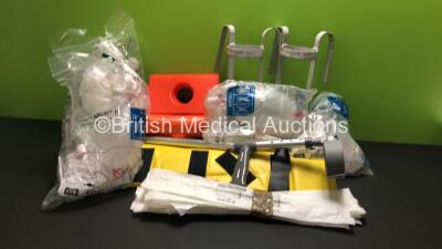 Mixed Lot Including 2 x Mobile Cylinder Holders, 1 x Crutch, 3 x Support Cushions, 5 x Ambu Resuscitators, 13 x Tracheal Intubations Stylets and Approximately 100 x SunMed Bougie-To-Go Endotracheal Tube Introducers